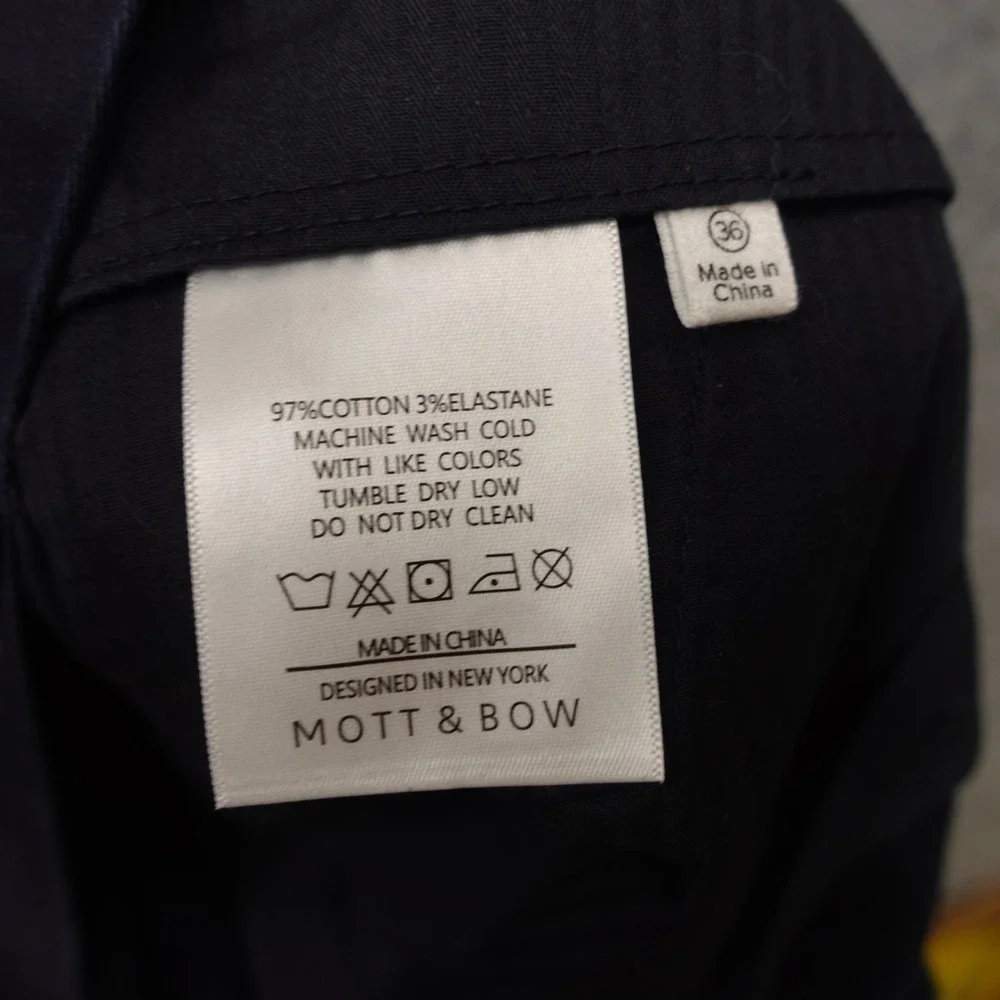 Mott Bow Pants Mens 36 Navy‎ Blue Charles Slim Stretch Chinos Work Preppy 37x31
